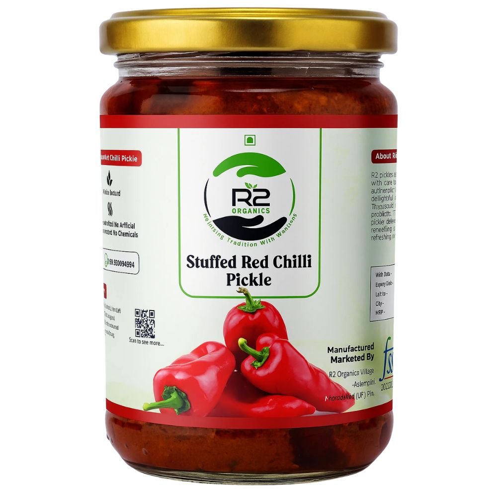 R2 Organics Stuffed Red Chilli Pickle | 300 G