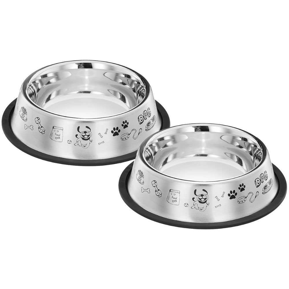 Stainless Steel Printed Pet Bowl Set 700ml x 2 for Dogs & Cats