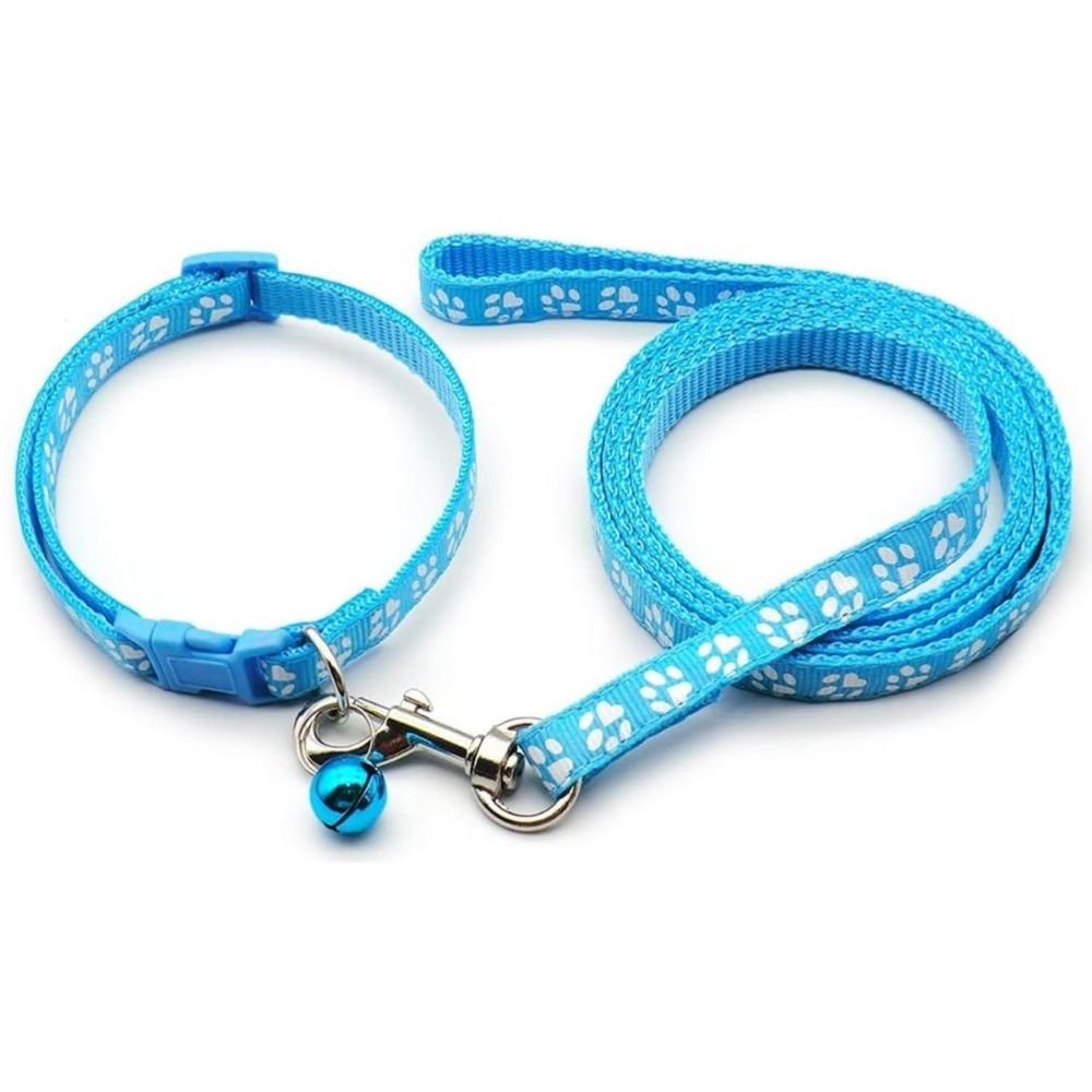YellowCult Paw Print Dog Cat Collar Leash Set Light Blue